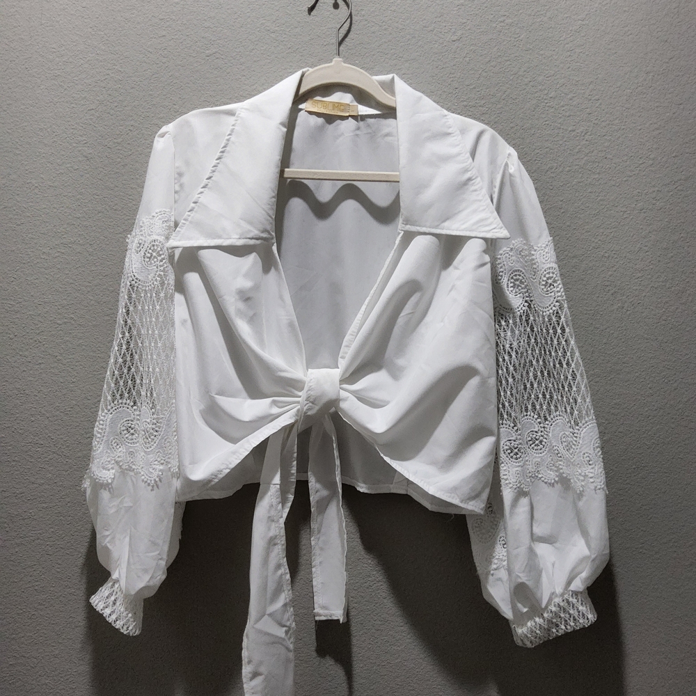 Elegant White Tie-Front Blouse